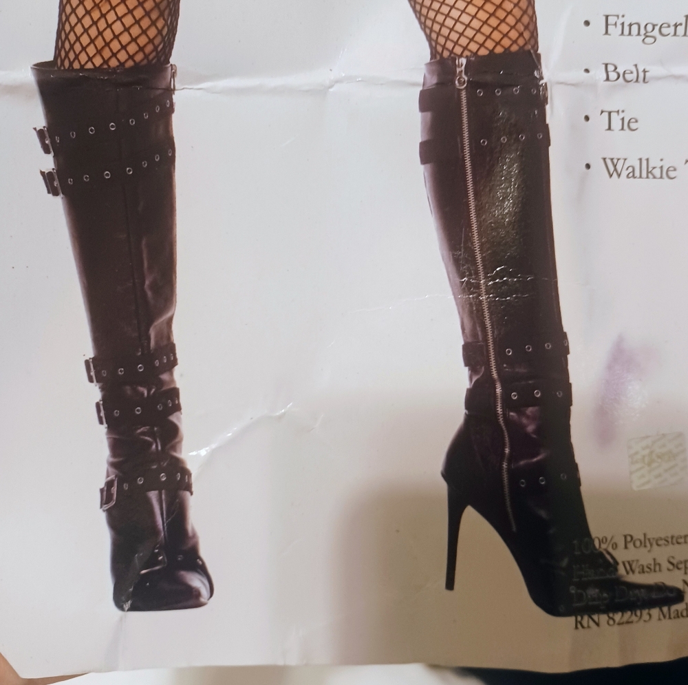 Sexy Black Faux Leather Buckle High Heeled Boots